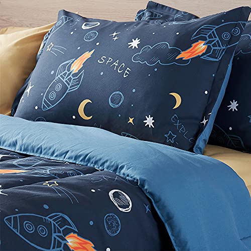 SLEEP ZONE Kids Full/Queen Size - 7 Pieces Super Cute & Soft Bedding Sets & Collections Including Comforter, Sheet, Pillowcase & Sham - Fade Resistant Easy Care (Space Rocket) - Image 3