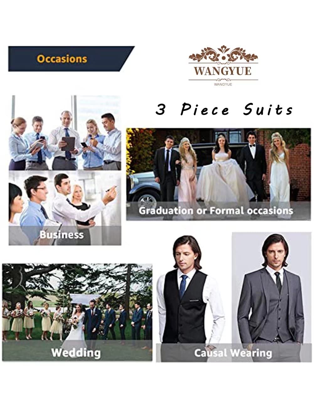 Slim Fit 3 Piece Suits for Men Set Formal Wedding Suit Double Breasted Vest Casual Dress Navy Suits Size 42 L - Image 2