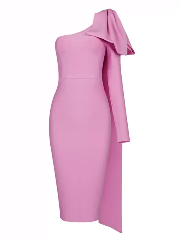 Slim-Fit Orange New One-Shoulder Long Sleeve Stretch Bandage Dress Thin Elegant Bandage Dress Evening Gown Elegant Socialite - Image 11