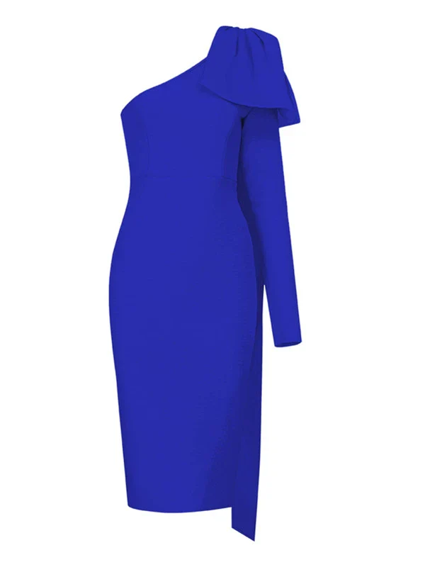 Slim-Fit Orange New One-Shoulder Long Sleeve Stretch Bandage Dress Thin Elegant Bandage Dress Evening Gown Elegant Socialite - Image 12