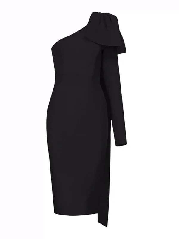 Slim-Fit Orange New One-Shoulder Long Sleeve Stretch Bandage Dress Thin Elegant Bandage Dress Evening Gown Elegant Socialite - Image 13