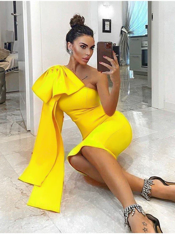 Slim-Fit Orange New One-Shoulder Long Sleeve Stretch Bandage Dress Thin Elegant Bandage Dress Evening Gown Elegant Socialite - Image 3