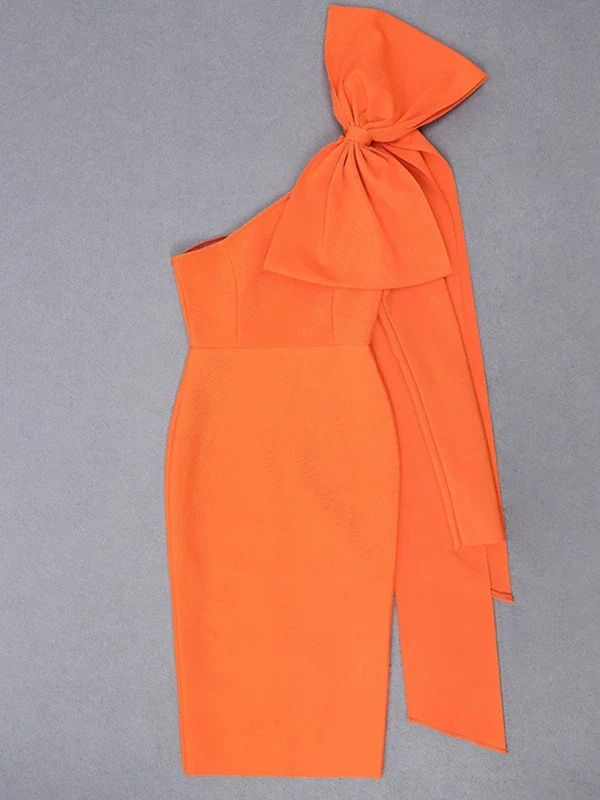 Slim-Fit Orange New One-Shoulder Long Sleeve Stretch Bandage Dress Thin Elegant Bandage Dress Evening Gown Elegant Socialite - Image 4