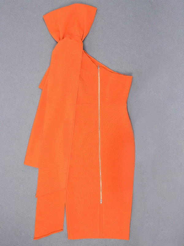 Slim-Fit Orange New One-Shoulder Long Sleeve Stretch Bandage Dress Thin Elegant Bandage Dress Evening Gown Elegant Socialite - Image 5