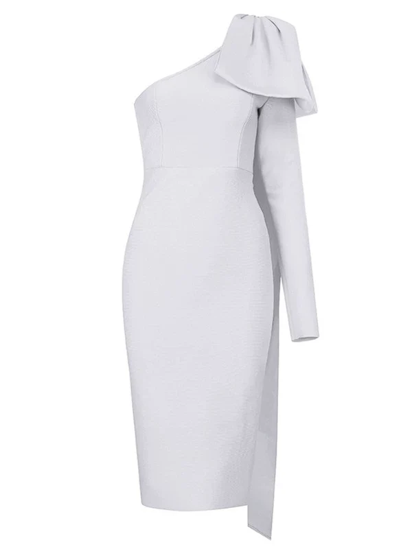 Slim-Fit Orange New One-Shoulder Long Sleeve Stretch Bandage Dress Thin Elegant Bandage Dress Evening Gown Elegant Socialite - Image 9