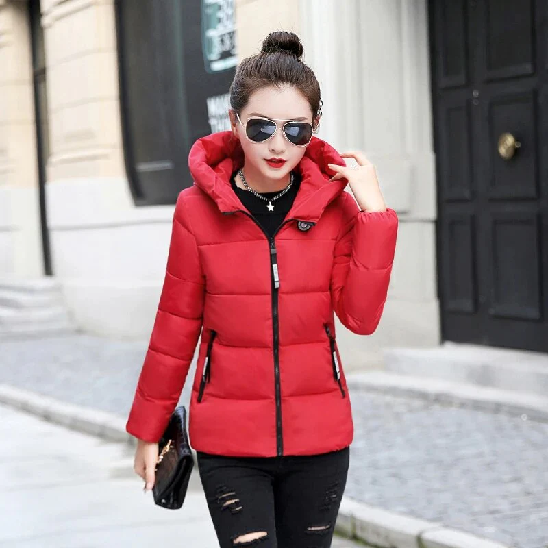Slim Winter Women Hooded Down Jacket Casual Long Sleeve Zippers Short Outerwear Female Korean Warm Down Coat Tops Parkas Outwear - Image 12
