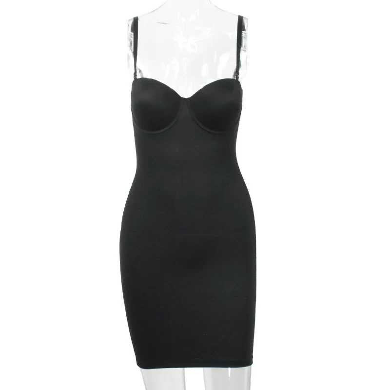 Slimming Full Length Shapewear Slips Nude Straight Tube Dress Body Shaper Women Skinny Under Dresses Underwire Cup Black - Image 12