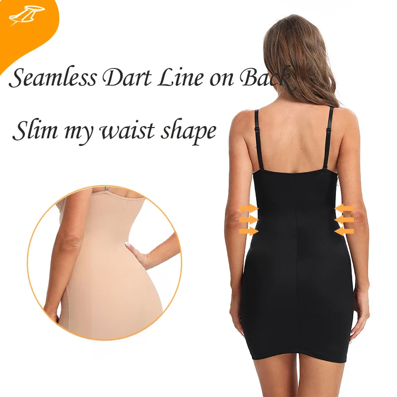 Slimming Full Length Shapewear Slips Nude Straight Tube Dress Body Shaper Women Skinny Under Dresses Underwire Cup Black - Image 5