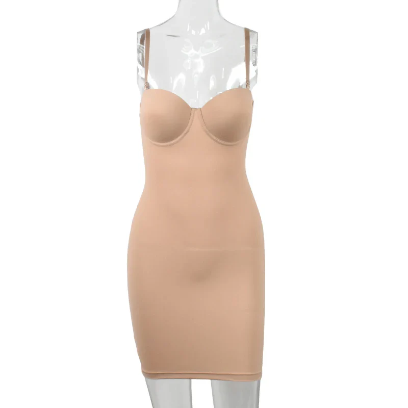 Slimming Full Length Shapewear Slips Nude Straight Tube Dress Body Shaper Women Skinny Under Dresses Underwire Cup Black - Image 7