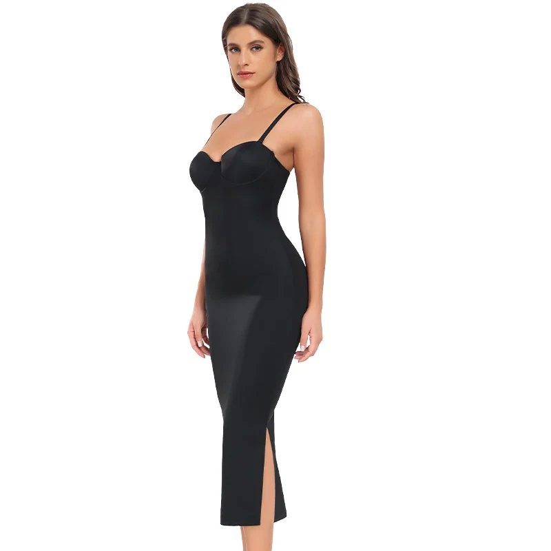 Slimming Full Length Shapewear Slips Nude Straight Tube Dress Body Shaper Women Skinny Under Dresses Underwire Cup Black - Image 9
