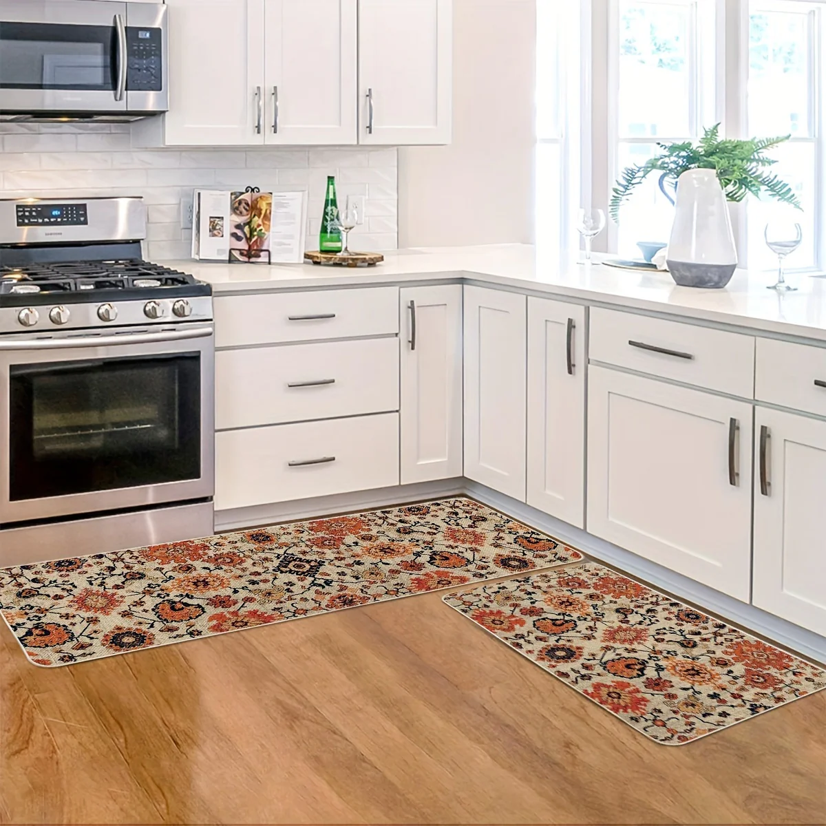 Sm:)e Flowers Bohemia Kitchen Mats Set Of 2, Daily Boho Home Decor Low-Profile Kitchen Rugs for Floor - 17x29 And 17x47 Inch - Image 2