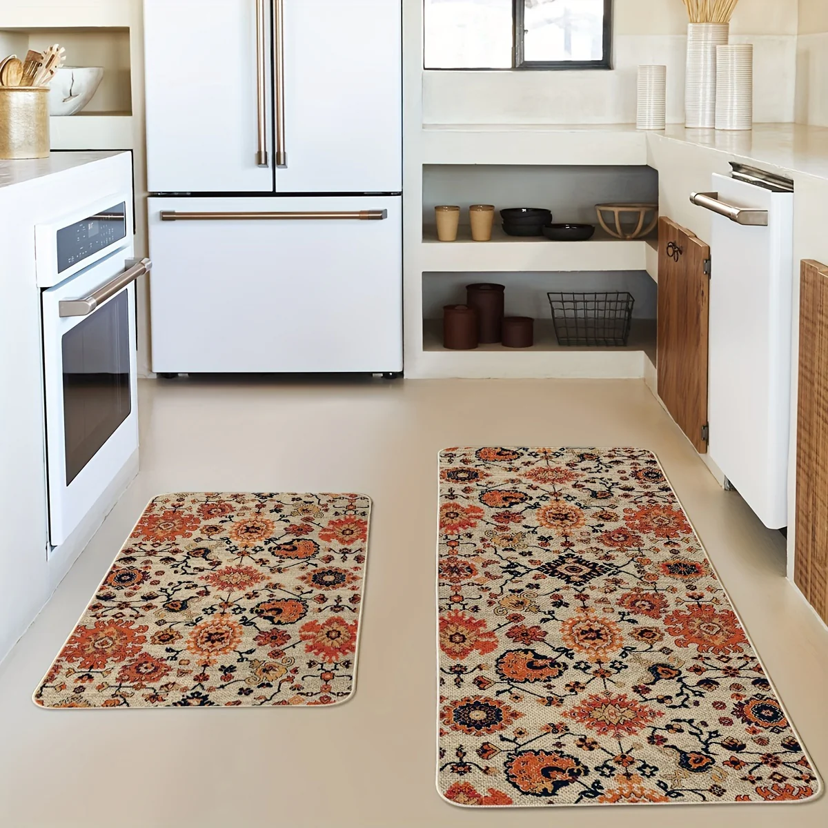 Sm:)e Flowers Bohemia Kitchen Mats Set Of 2, Daily Boho Home Decor Low-Profile Kitchen Rugs for Floor - 17x29 And 17x47 Inch - Image 3