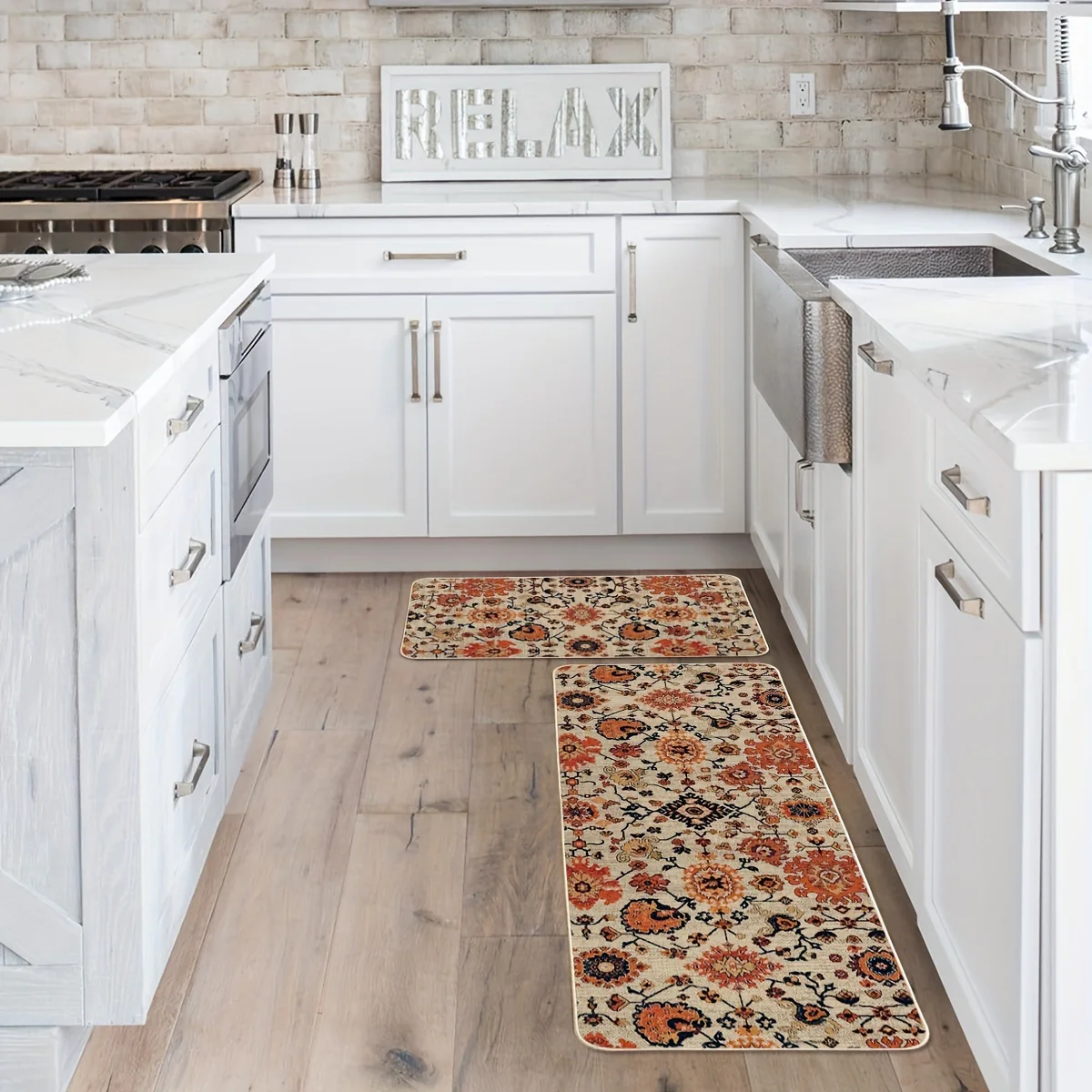 Sm:)e Flowers Bohemia Kitchen Mats Set Of 2, Daily Boho Home Decor Low-Profile Kitchen Rugs for Floor - 17x29 And 17x47 Inch - Image 4