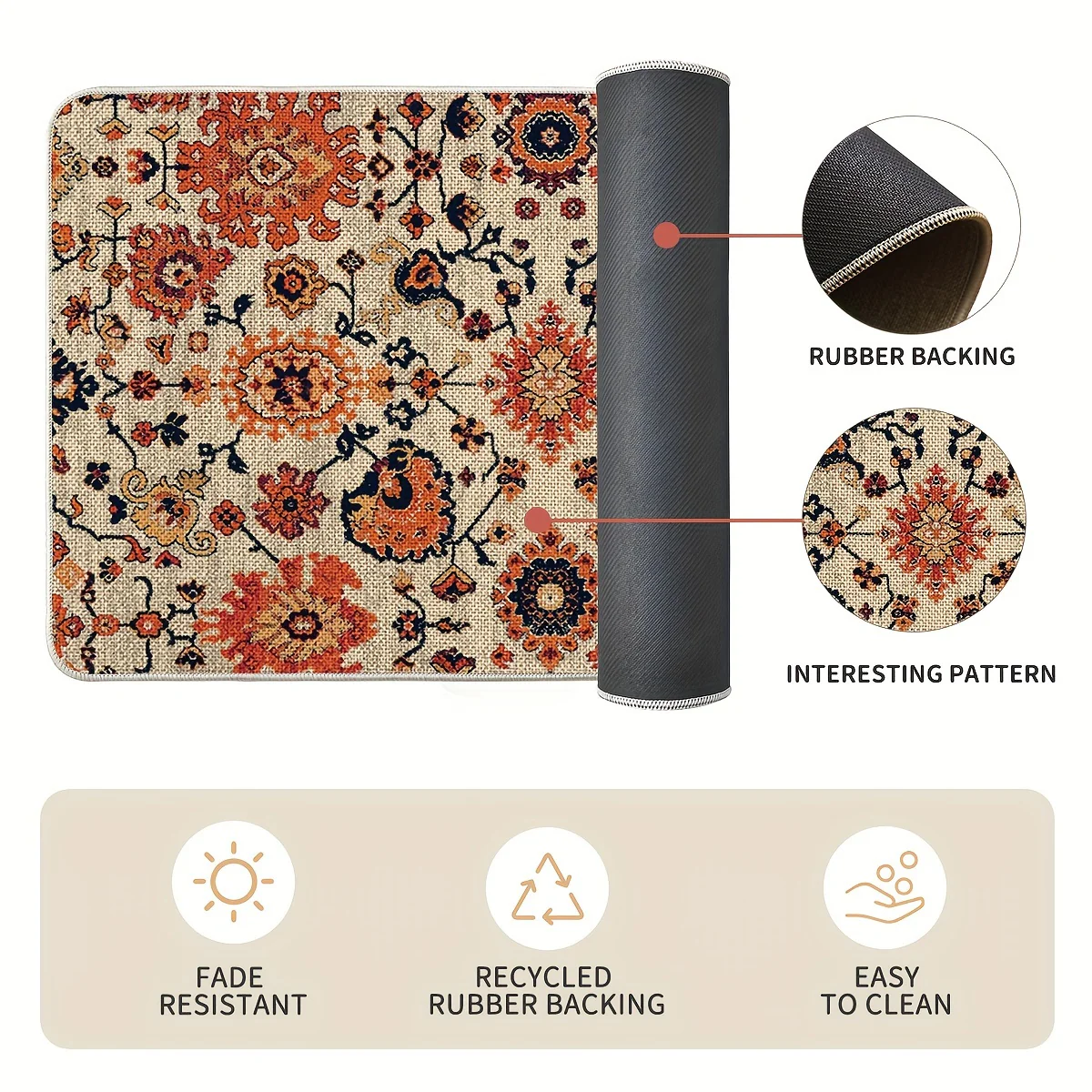 Sm:)e Flowers Bohemia Kitchen Mats Set Of 2, Daily Boho Home Decor Low-Profile Kitchen Rugs for Floor - 17x29 And 17x47 Inch - Image 5