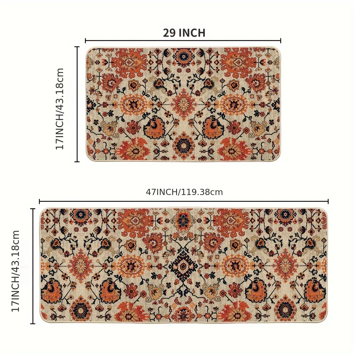 Sm:)e Flowers Bohemia Kitchen Mats Set Of 2, Daily Boho Home Decor Low-Profile Kitchen Rugs for Floor - 17x29 And 17x47 Inch - Image 6