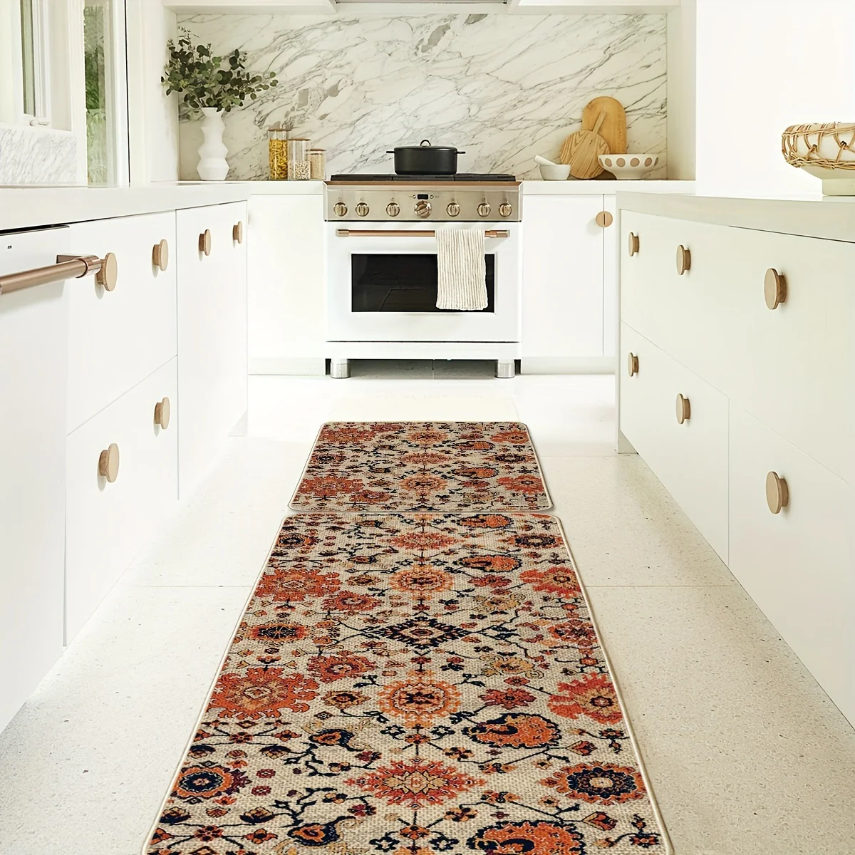 Sm:)e Flowers Bohemia Kitchen Mats Set Of 2, Daily Boho Home Decor Low-Profile Kitchen Rugs for Floor - 17x29 And 17x47 Inch - Image 7