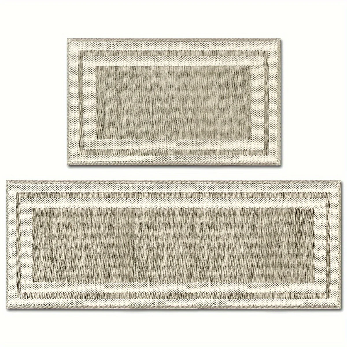 Sm:)e Rubber Non-Slip Washable Absorbent Kitchen Rugs and Mats Set of 2, Kitchen Mats for Floor Kitchen Runner Hallway Laundry Room in Front of Sink Beige Grey - 17x29 and 17x47 Inch