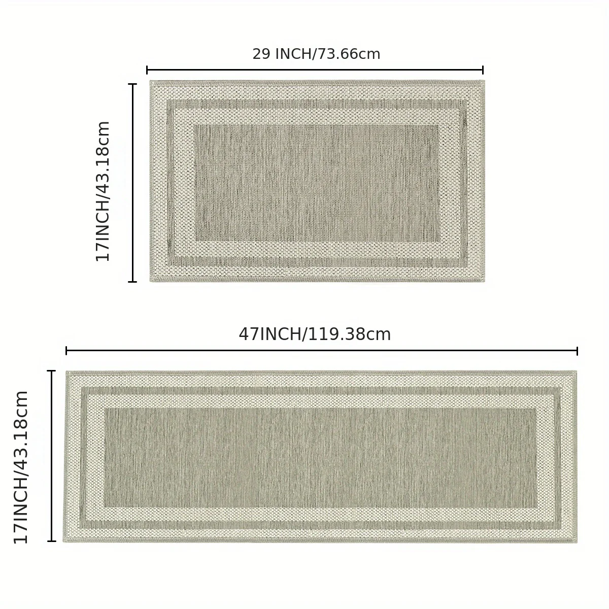 Sm:)e Rubber Non-Slip Washable Absorbent Kitchen Rugs and Mats Set of 2, Kitchen Mats for Floor Kitchen Runner Hallway Laundry Room in Front of Sink Beige Grey - 17x29 and 17x47 Inch - Image 3
