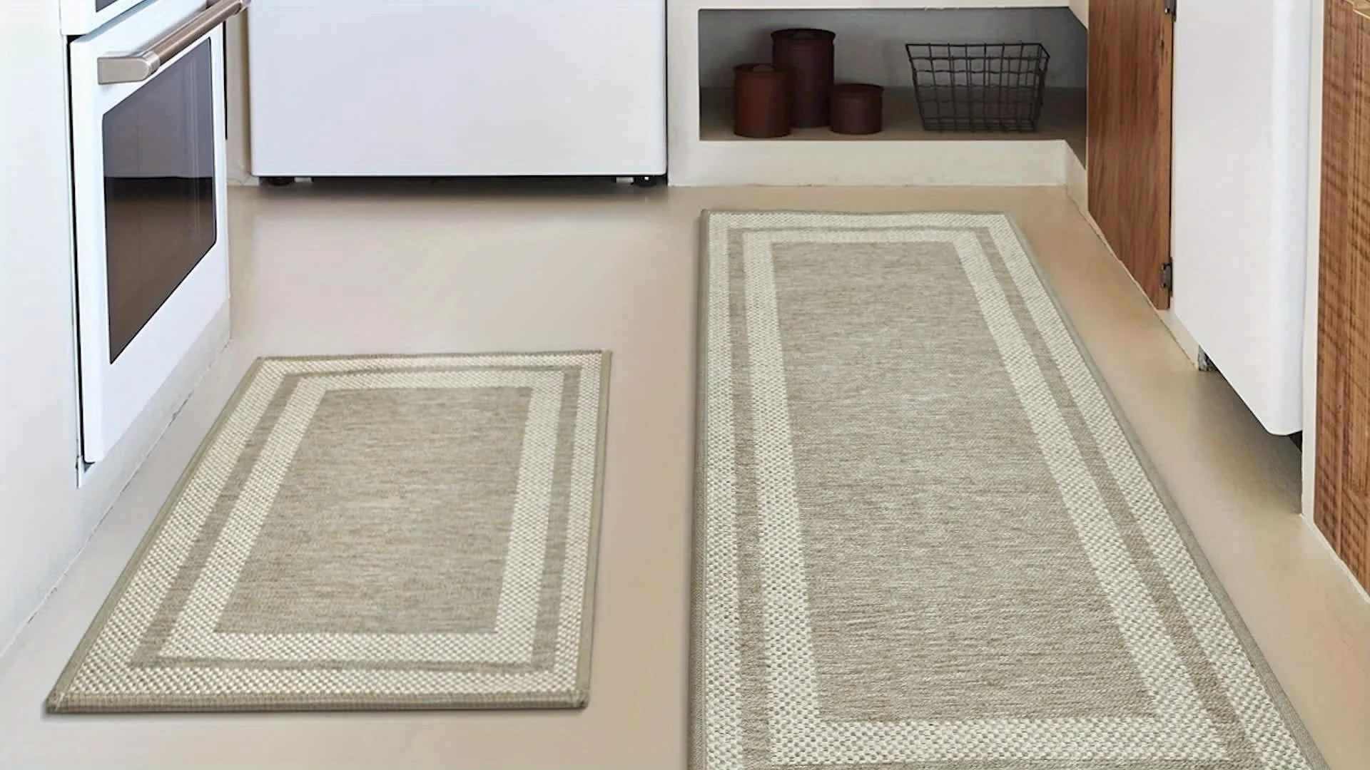 Sm:)e Rubber Non-Slip Washable Absorbent Kitchen Rugs and Mats Set of 2, Kitchen Mats for Floor Kitchen Runner Hallway Laundry Room in Front of Sink Beige Grey - 17x29 and 17x47 Inch - Image 8