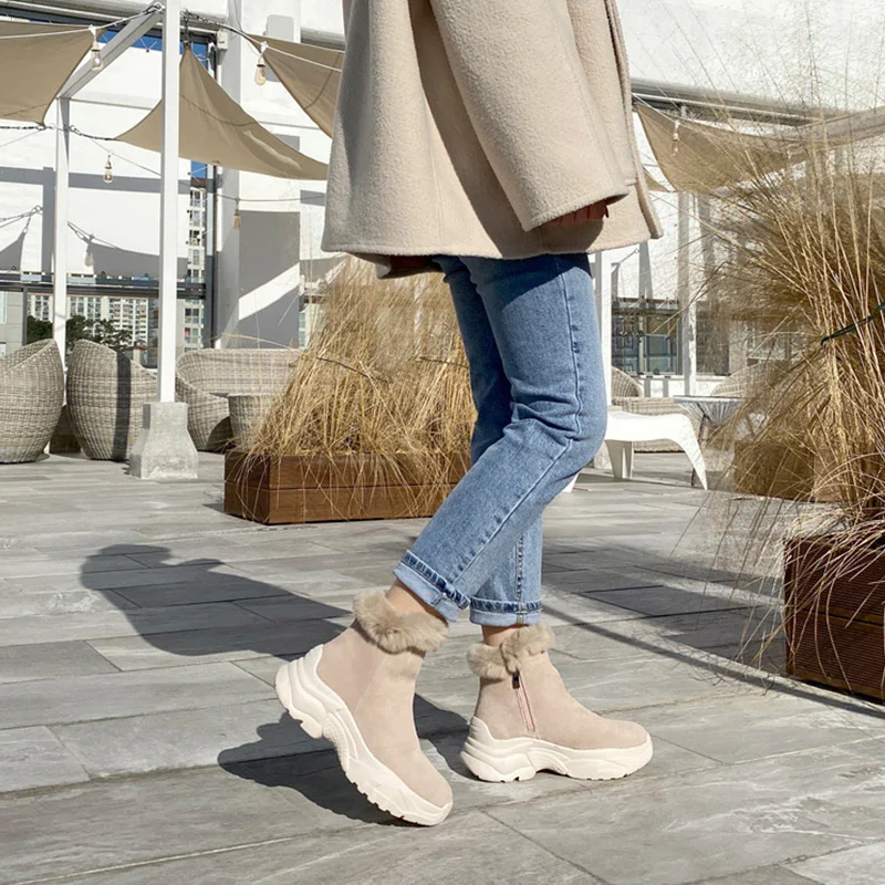 Smile Circle Suede leather Ankle Boots Women Flat platform shoes winter plush Keep warm Thick bottom Short Boots Ladies snow boo - Image 10
