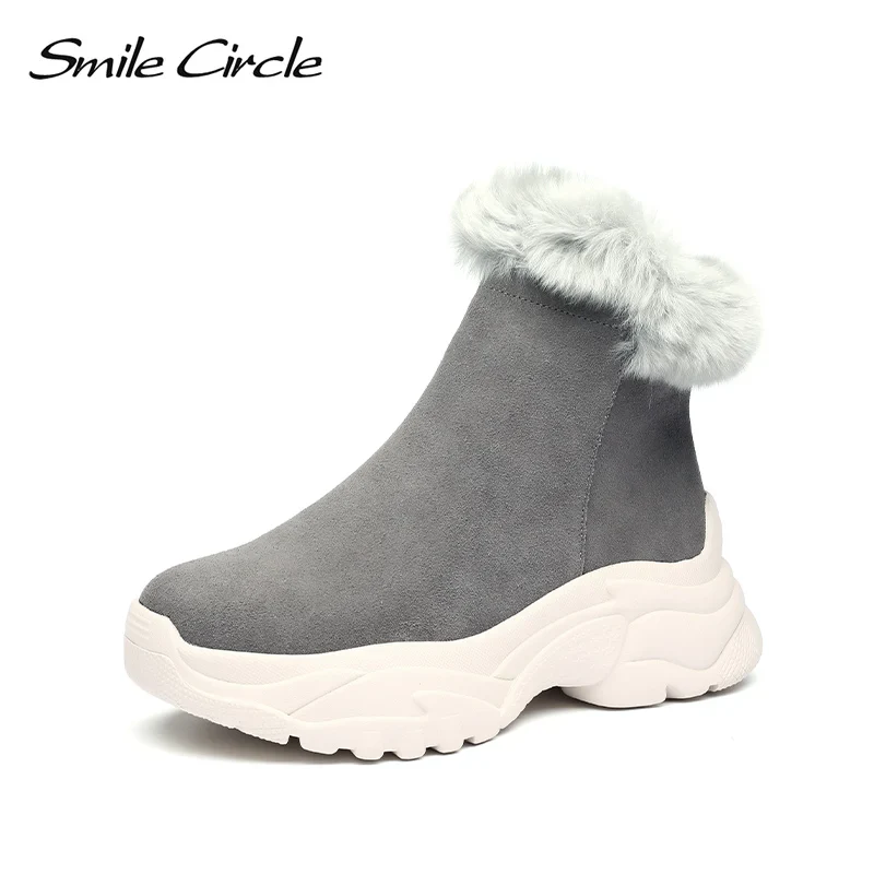 Smile Circle Suede leather Ankle Boots Women Flat platform shoes winter plush Keep warm Thick bottom Short Boots Ladies snow boo - Image 12