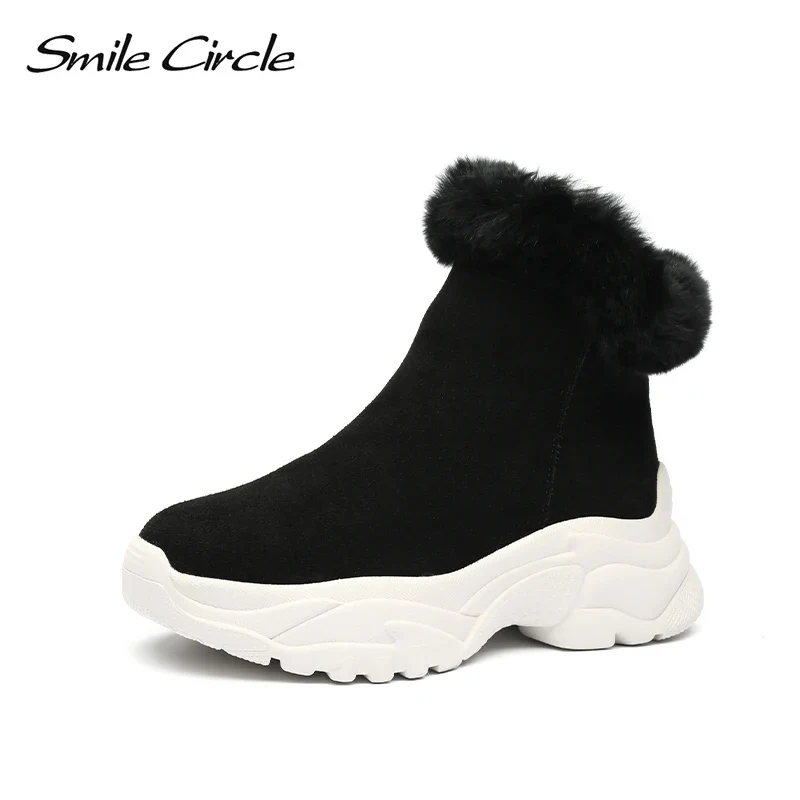 Smile Circle Suede leather Ankle Boots Women Flat platform shoes winter plush Keep warm Thick bottom Short Boots Ladies snow boo - Image 3