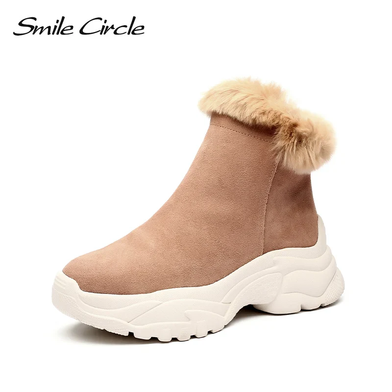 Smile Circle Suede leather Ankle Boots Women Flat platform shoes winter plush Keep warm Thick bottom Short Boots Ladies snow boo - Image 5