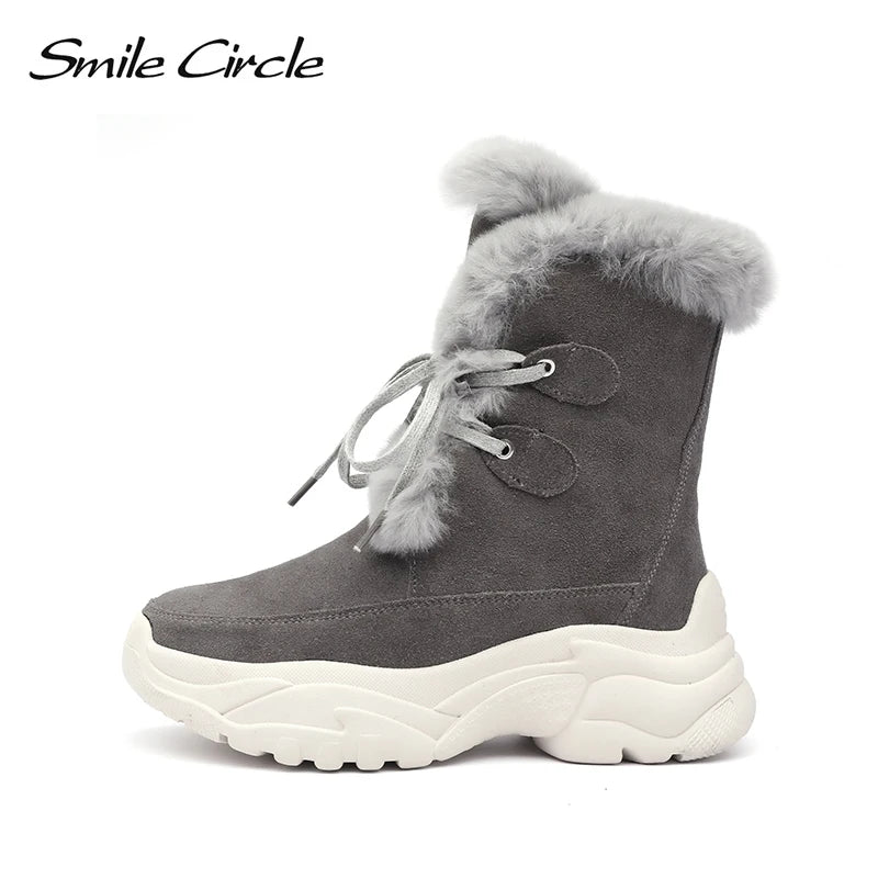 Smile Circle Suede leather Ankle Boots Women Flat platform shoes winter plush Keep warm Thick bottom Short Boots Ladies snow boo - Image 6