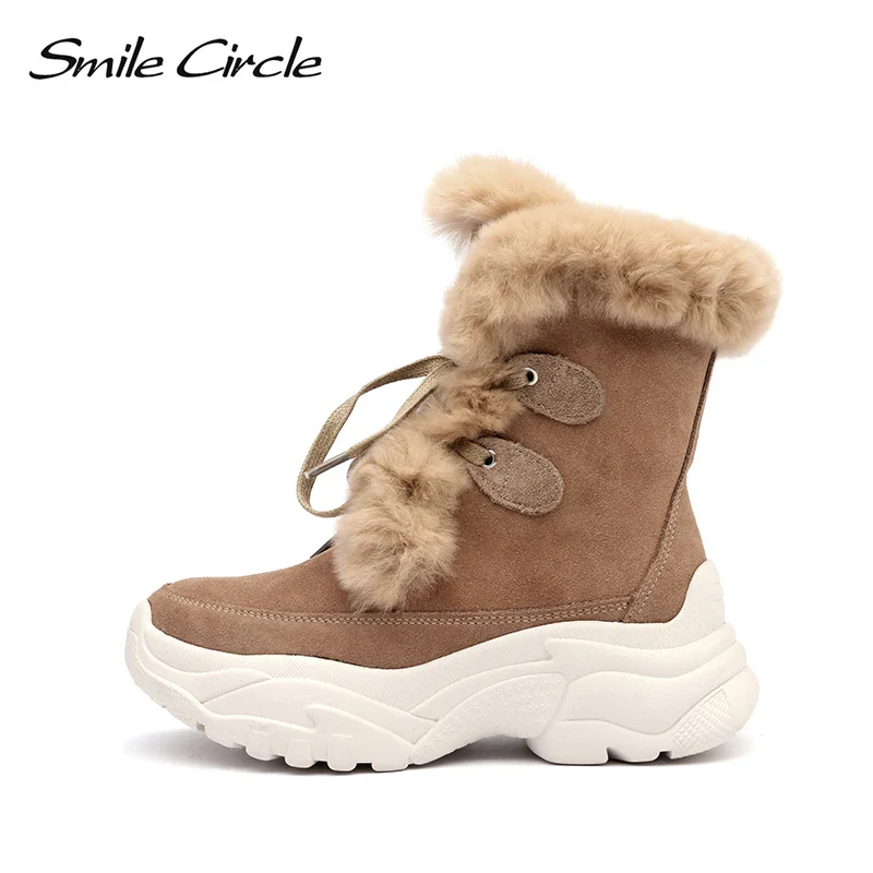 Smile Circle Suede leather Ankle Boots Women Flat platform shoes winter plush Keep warm Thick bottom Short Boots Ladies snow boo - Image 7