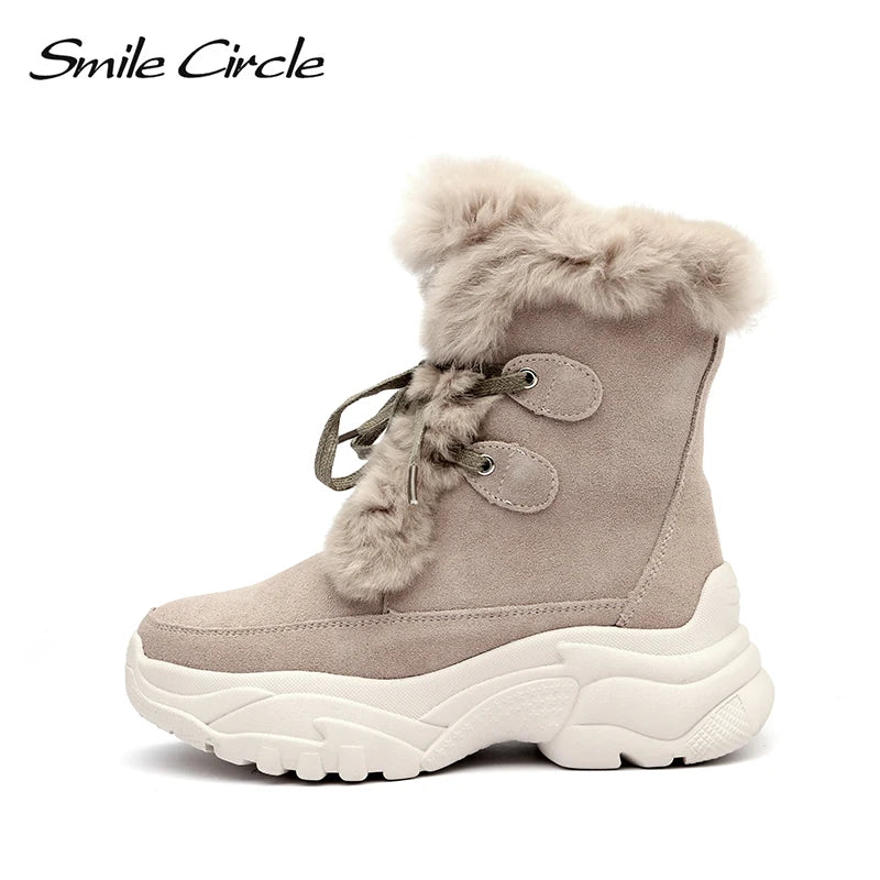 Smile Circle Suede leather Ankle Boots Women Flat platform shoes winter plush Keep warm Thick bottom Short Boots Ladies snow boo - Image 8