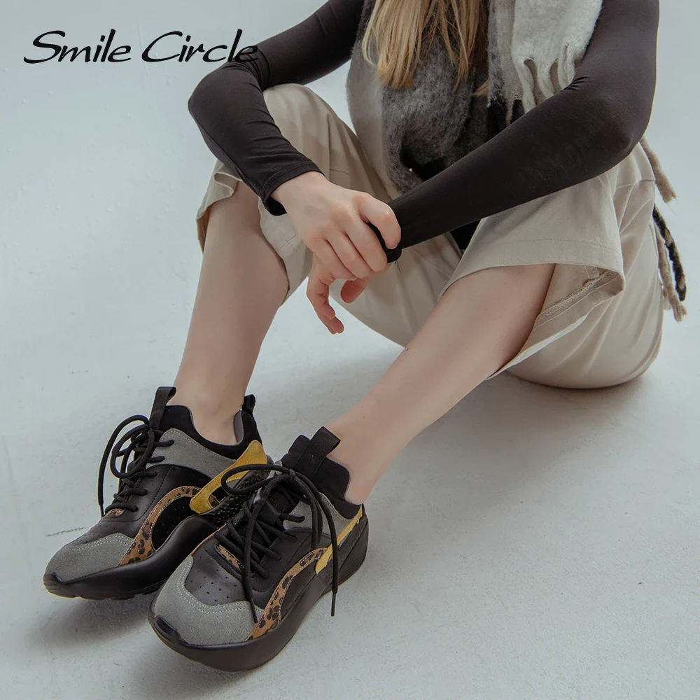 Smile Circle Women Sneakers Flat Platform shoes Suede Leather fashion casual Breathable Thick bottom Ladies Shoes - Image 8