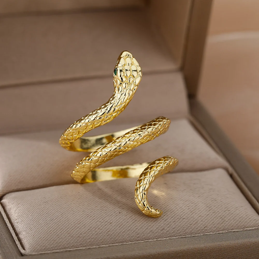 Snake Rings For Women Men Punk Hip Hop Open Adjustable Gold Plated Ring Stainless Steel Zircon Aesthetic Jewelry anillos Homme - Image 11
