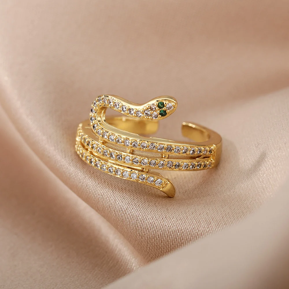 Snake Rings For Women Men Punk Hip Hop Open Adjustable Gold Plated Ring Stainless Steel Zircon Aesthetic Jewelry anillos Homme - Image 15