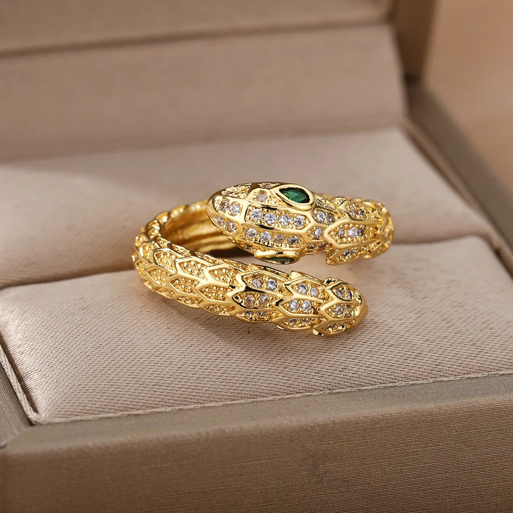 Snake Rings For Women Men Punk Hip Hop Open Adjustable Gold Plated Ring Stainless Steel Zircon Aesthetic Jewelry anillos Homme - Image 3