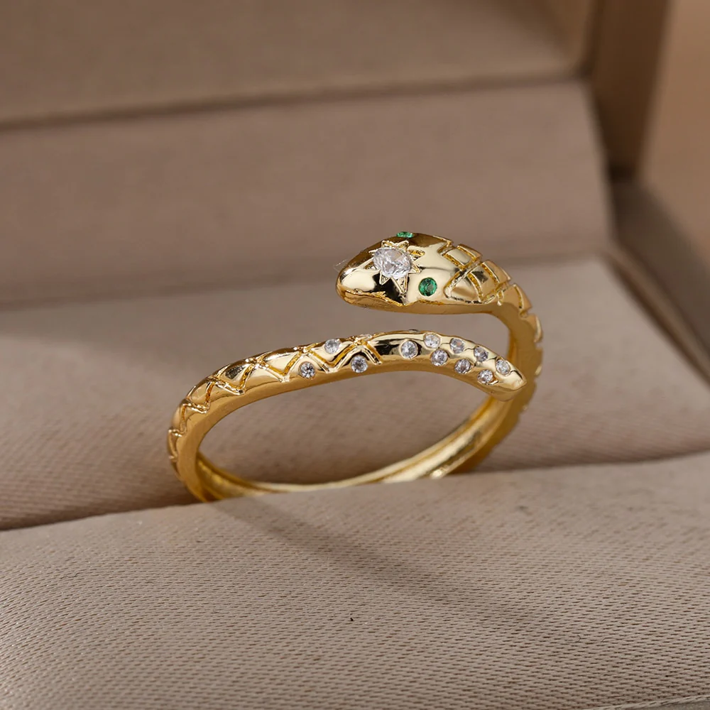 Snake Rings For Women Men Punk Hip Hop Open Adjustable Gold Plated Ring Stainless Steel Zircon Aesthetic Jewelry anillos Homme - Image 4