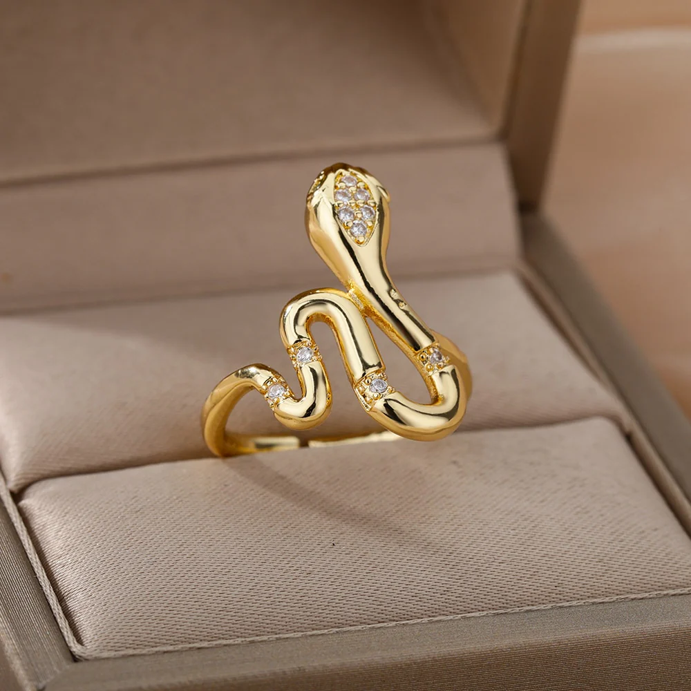 Snake Rings For Women Men Punk Hip Hop Open Adjustable Gold Plated Ring Stainless Steel Zircon Aesthetic Jewelry anillos Homme - Image 7