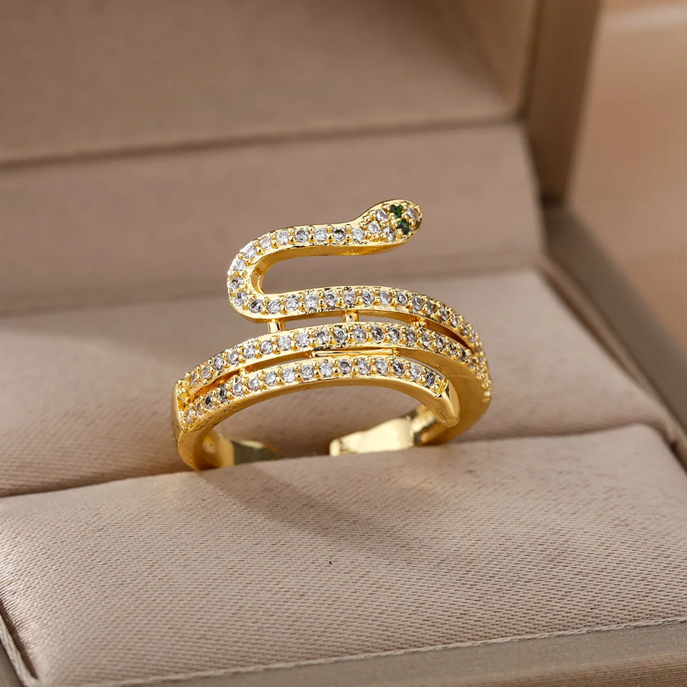 Snake Rings For Women Men Punk Hip Hop Open Adjustable Gold Plated Ring Stainless Steel Zircon Aesthetic Jewelry anillos Homme - Image 8