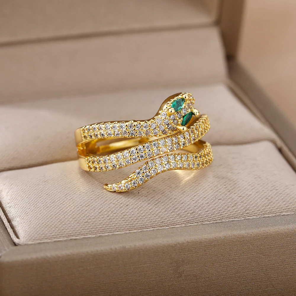 Snake Rings For Women Men Punk Hip Hop Open Adjustable Gold Plated Ring Stainless Steel Zircon Aesthetic Jewelry anillos Homme - Image 9