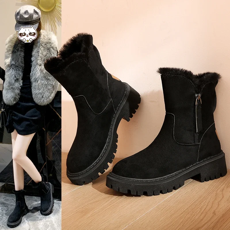 Snow Boots Women 2023 Winter Warm Fashion Designer Platform Boots Gladiator Non-slip Short Plush Flats Suede Shoes Mujer - Image 2