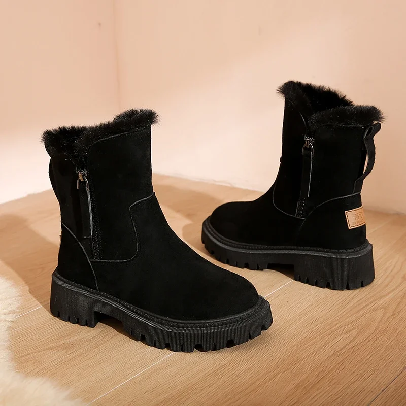 Snow Boots Women 2023 Winter Warm Fashion Designer Platform Boots Gladiator Non-slip Short Plush Flats Suede Shoes Mujer - Image 3