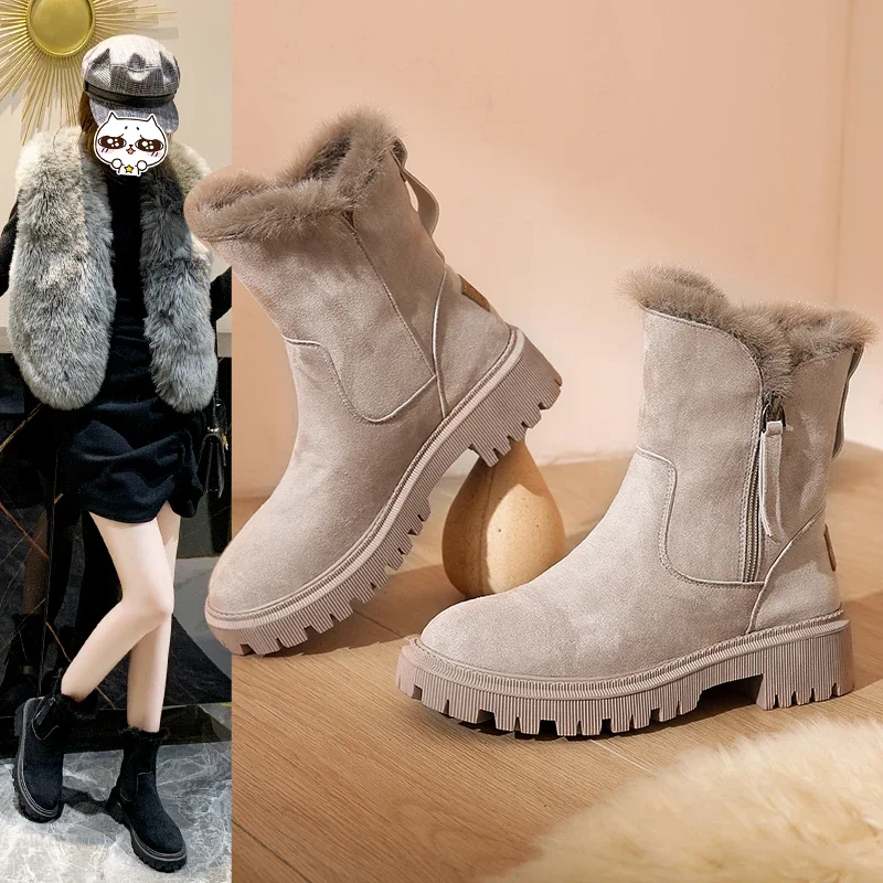 Snow Boots Women 2023 Winter Warm Fashion Designer Platform Boots Gladiator Non-slip Short Plush Flats Suede Shoes Mujer - Image 5