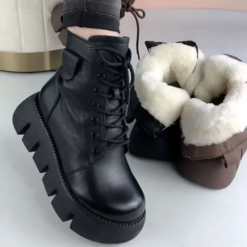 Snow Boots Womens Shoes 2025 New Boots Warm Wool Platform Shoes Thickened Cotton Shoes Cold Winter Round Toe Platform Boots - Image 2
