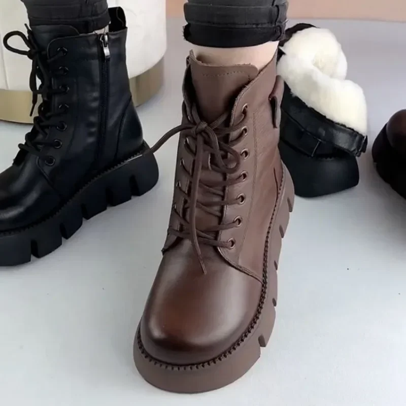 Snow Boots Womens Shoes 2025 New Boots Warm Wool Platform Shoes Thickened Cotton Shoes Cold Winter Round Toe Platform Boots - Image 3