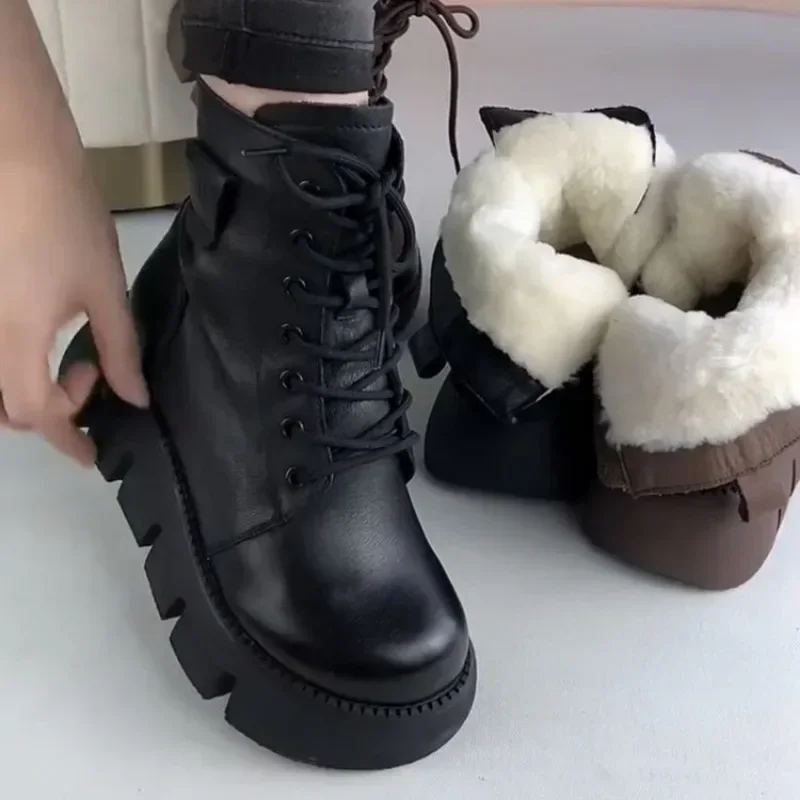 Snow Boots Womens Shoes 2025 New Boots Warm Wool Platform Shoes Thickened Cotton Shoes Cold Winter Round Toe Platform Boots - Image 5