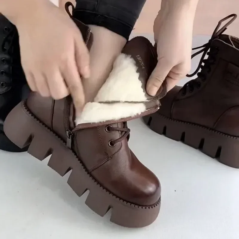 Snow Boots Womens Shoes 2025 New Boots Warm Wool Platform Shoes Thickened Cotton Shoes Cold Winter Round Toe Platform Boots - Image 6