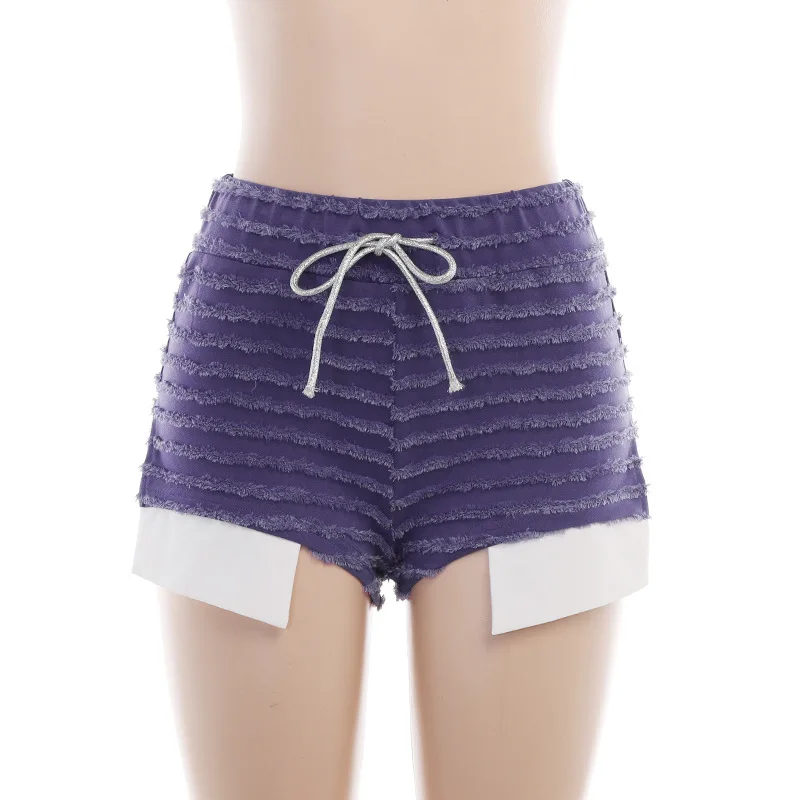 Soefdioo Striped Knitted Black Trousers Women Casual Soft Fleece High Waist Short Pants 2023 Female Bottoms Summer Shorts - Image 5