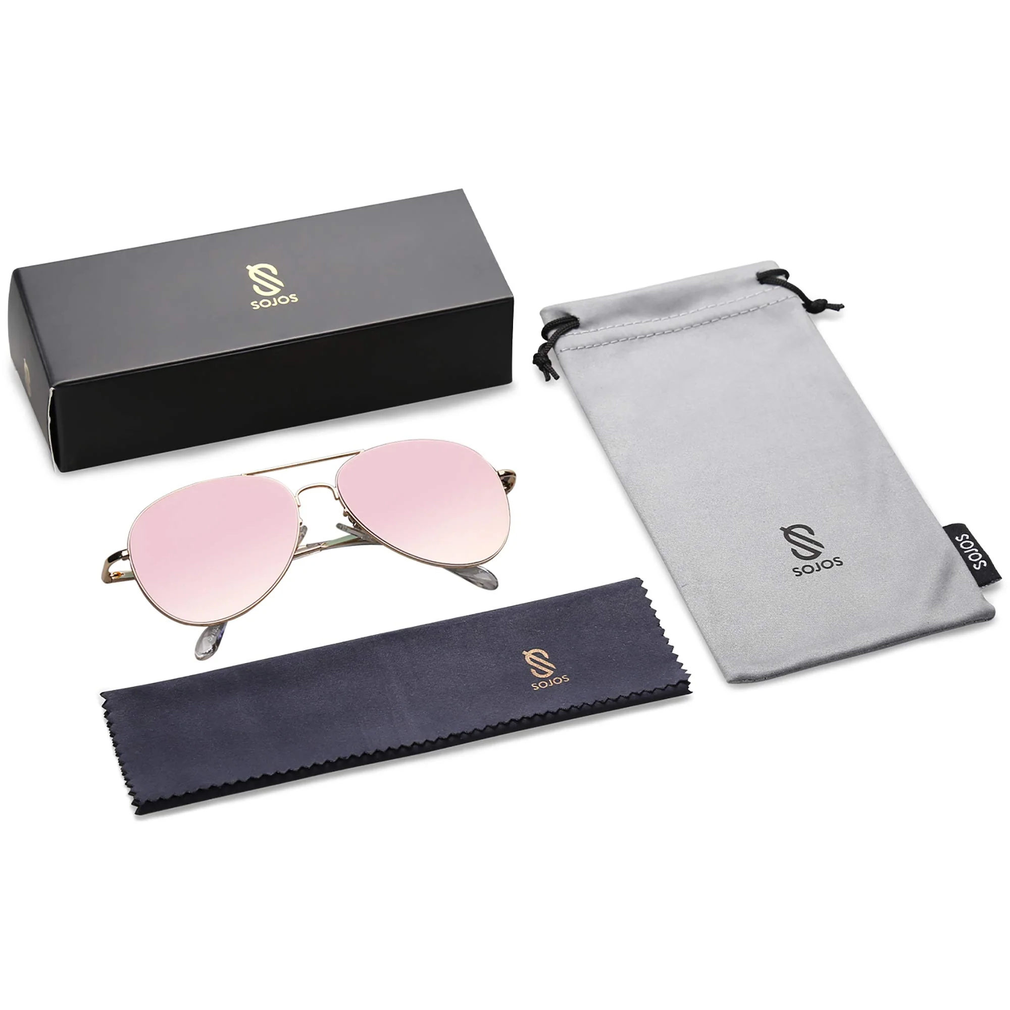 SOJOS Classic Aviator Sunglasses for Women Men Metal Frame Spring Hinges SJ1030, Gold/Pink - Image 2