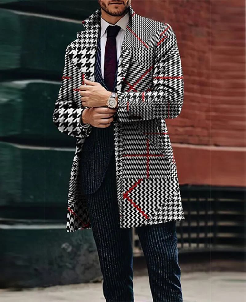 Solid Color Single Breasted Lapel Long Coat Jacket Casual Overcoat Casual Trench Autumn Winter Fashion Men Woolen Coats Trench - Image 4
