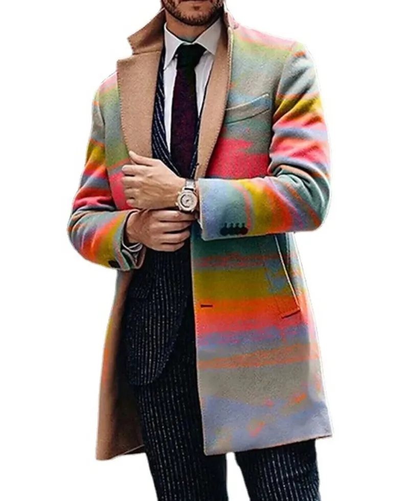 Solid Color Single Breasted Lapel Long Coat Jacket Casual Overcoat Casual Trench Autumn Winter Fashion Men Woolen Coats Trench - Image 5
