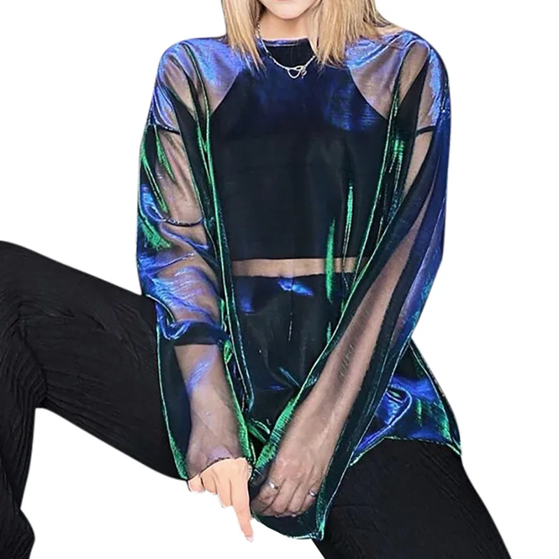 Solid See Through Tshirt Women Sexy Tops O-Neck Long Sleeve T Shirt For Women Clothing Club Y2k Aesthetic Egirl Tees - Image 11